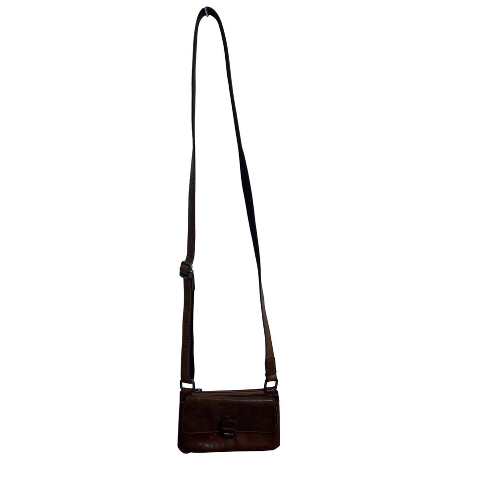 Jack‎ Georges Brown Genuine Leather Crossbody Bag Adjustable Strap Flap Closure
